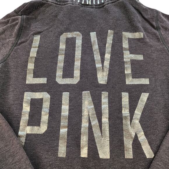 Victorias Secret Pink Sweater Womens XS Gray Silver Sequin Sparkly Full Zip - Picture 8 of 16